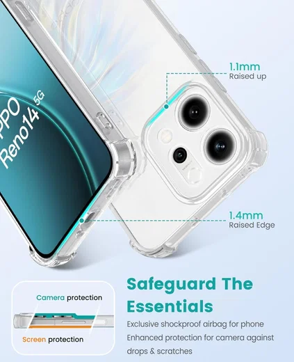 Oppo Reno 14 Hoesje Schokbestendig en Dun TPU Back Cover Transparant afbeelding 4