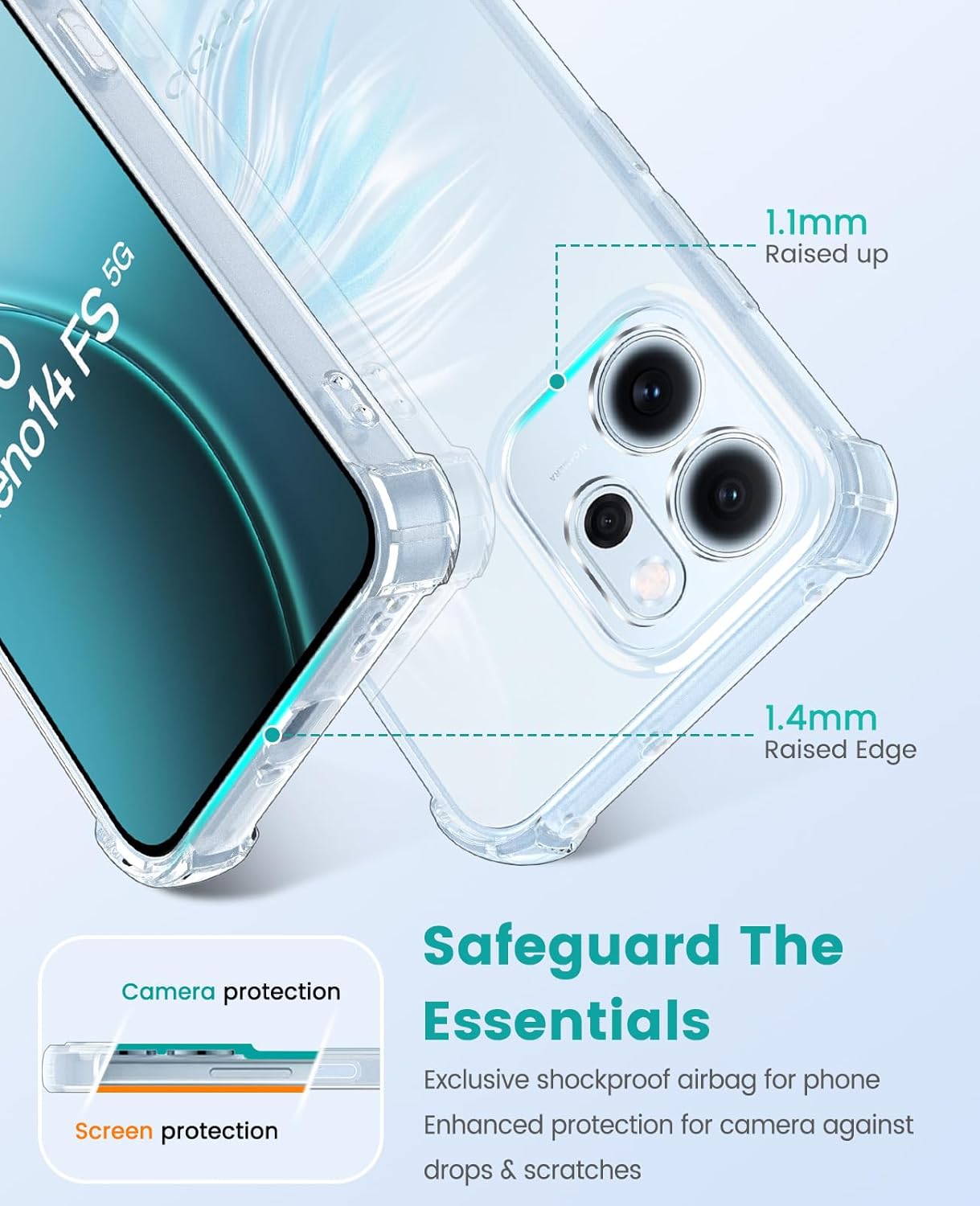 Oppo Reno 14 F Hoesje Schokbestendig en Dun TPU Back Cover Transparant afbeelding 8