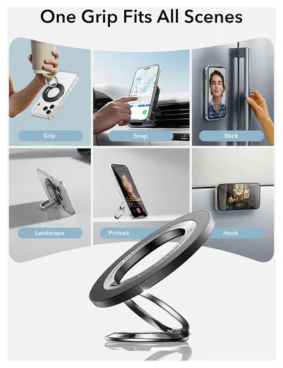 ESR HaloLock Phone Grip Stand 360 MagSafe Ring Houder Standaard Zwart afbeelding 6