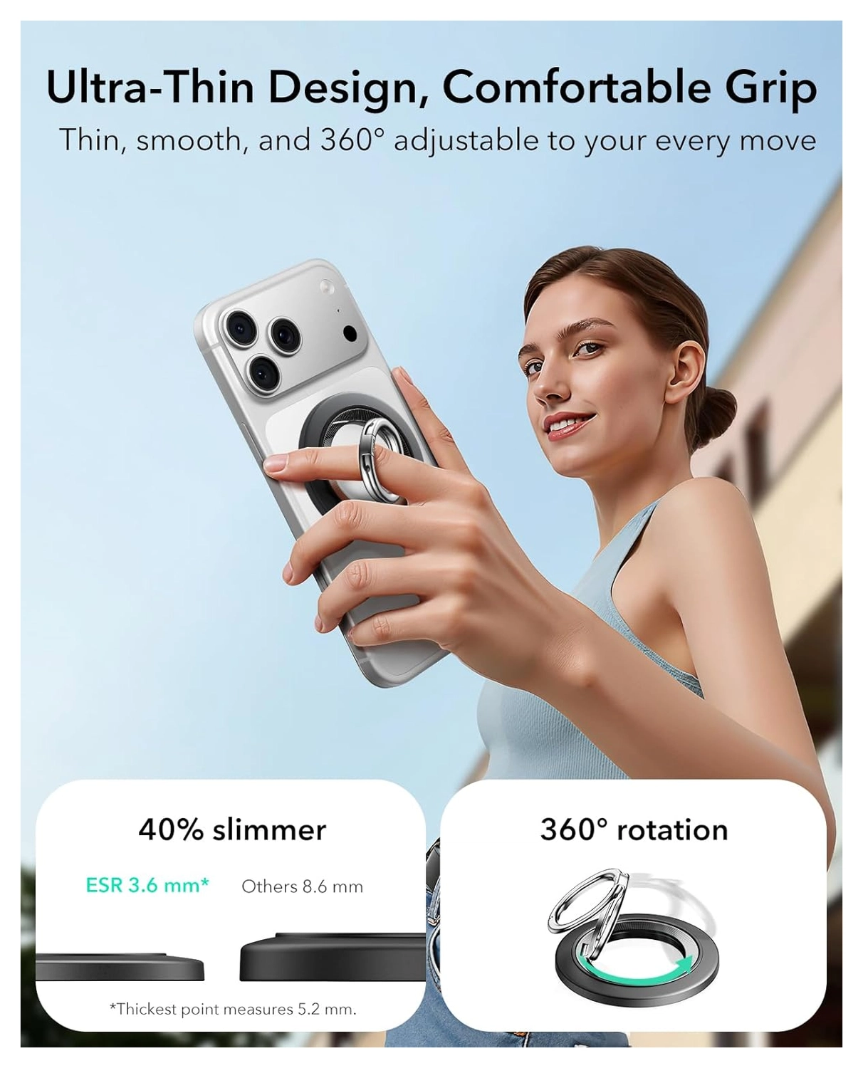 ESR HaloLock Phone Grip Stand 360 MagSafe Ring Houder Standaard Zwart afbeelding 4