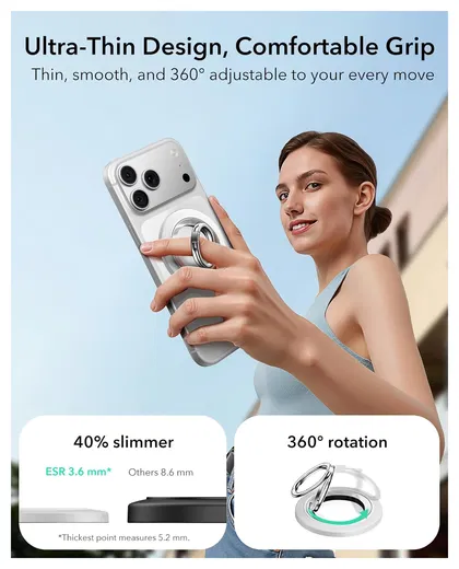 ESR HaloLock Phone Grip Stand 360 MagSafe Ring Houder Standaard Wit afbeelding 3