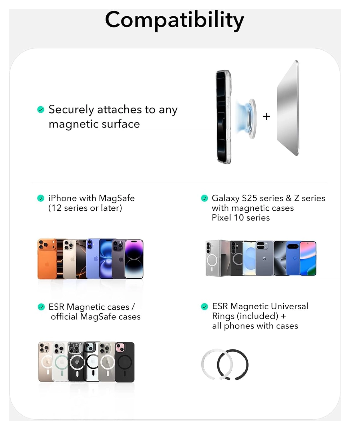 ESR HaloLock Phone Grip Stand 360 MagSafe Ring Houder Standaard Wit afbeelding 8