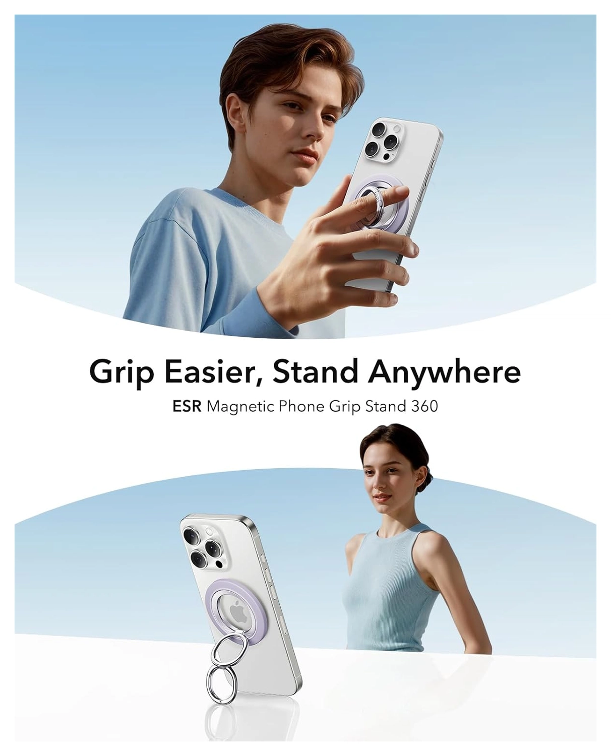 ESR HaloLock Phone Grip Stand 360 MagSafe Ring Houder Standaard Lavender afbeelding 2