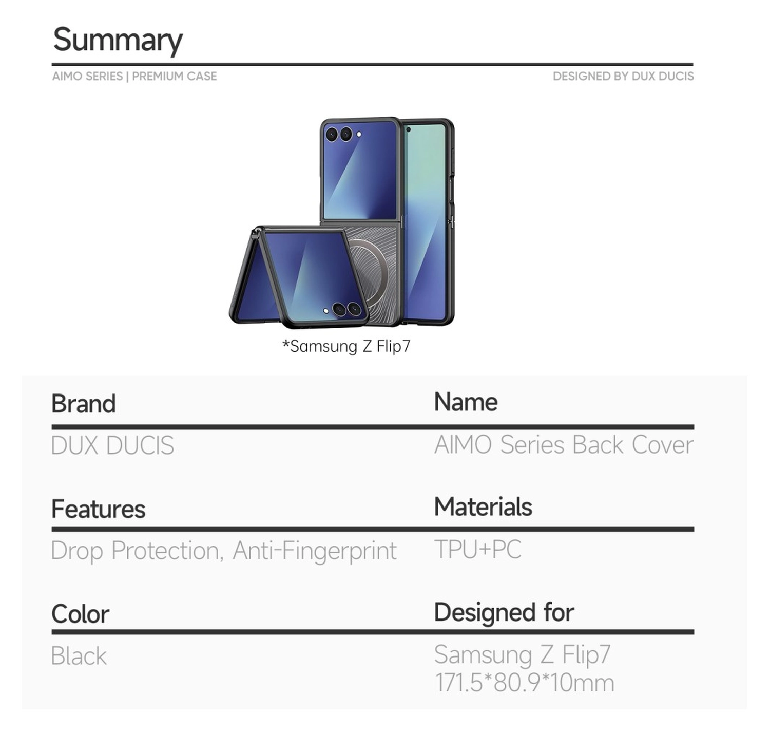 Dux Ducis Aimo Raam Samsung Galaxy Z Flip 7 Hoesje MagSafe Back Cover Zwart afbeelding 8