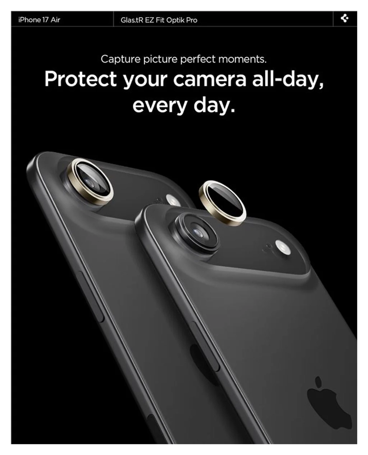 Spigen EZ Fit Optik Pro iPhone Air Camera Lens Protector Goud (2-Pack) afbeelding 4