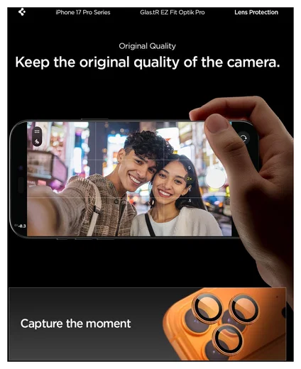 Spigen Optik Pro iPhone 17 Pro / 17 Pro Max Camera Protector Oranje (2-Pack) afbeelding 6