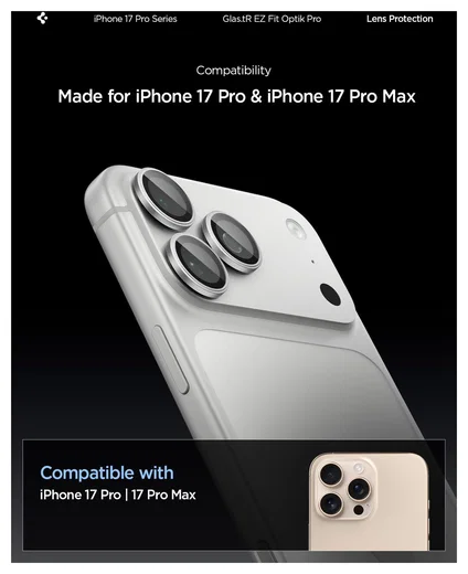 Spigen Optik Pro iPhone 17 Pro / 17 Pro Max Camera Protector Zilver (2-Pack) afbeelding 2