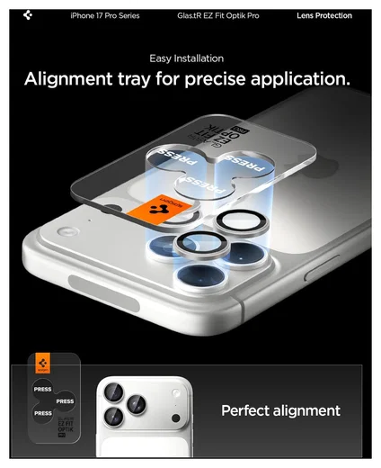 Spigen Optik Pro iPhone 17 Pro / 17 Pro Max Camera Protector Zilver (2-Pack) afbeelding 3