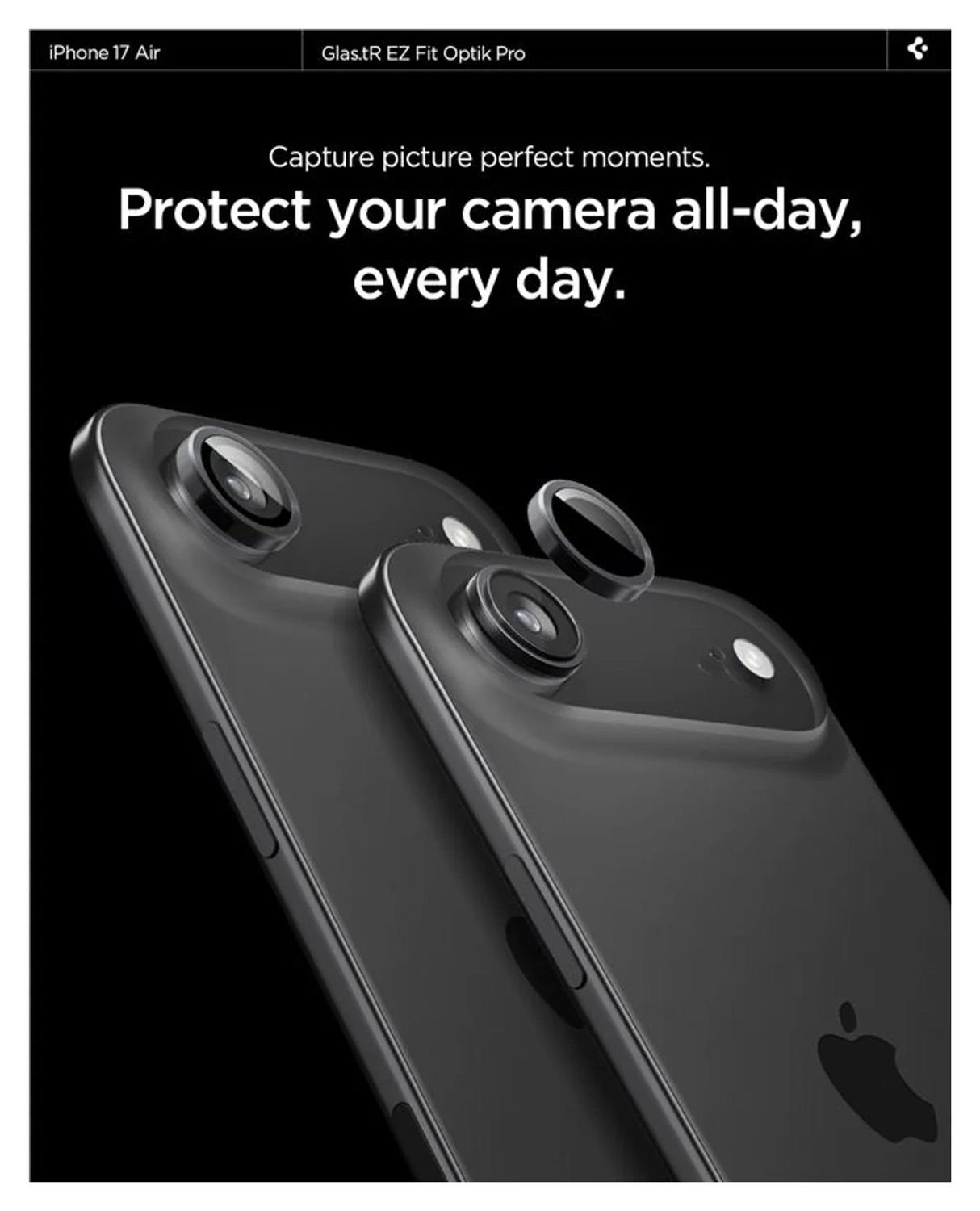 Spigen EZ Fit Optik Pro iPhone Air Camera Lens Protector Zwart (2-Pack) afbeelding 5