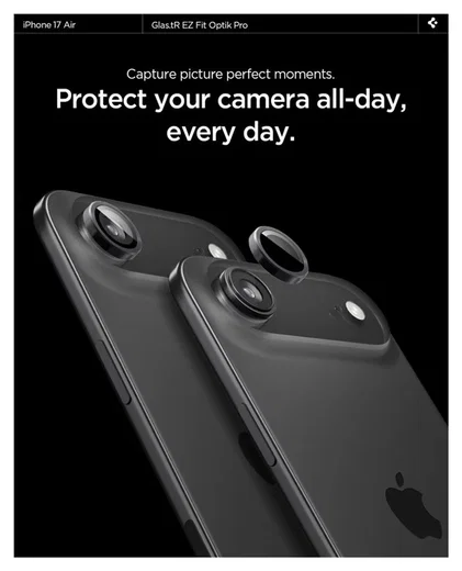 Spigen EZ Fit Optik Pro iPhone Air Camera Lens Protector Zwart (2-Pack) afbeelding 5