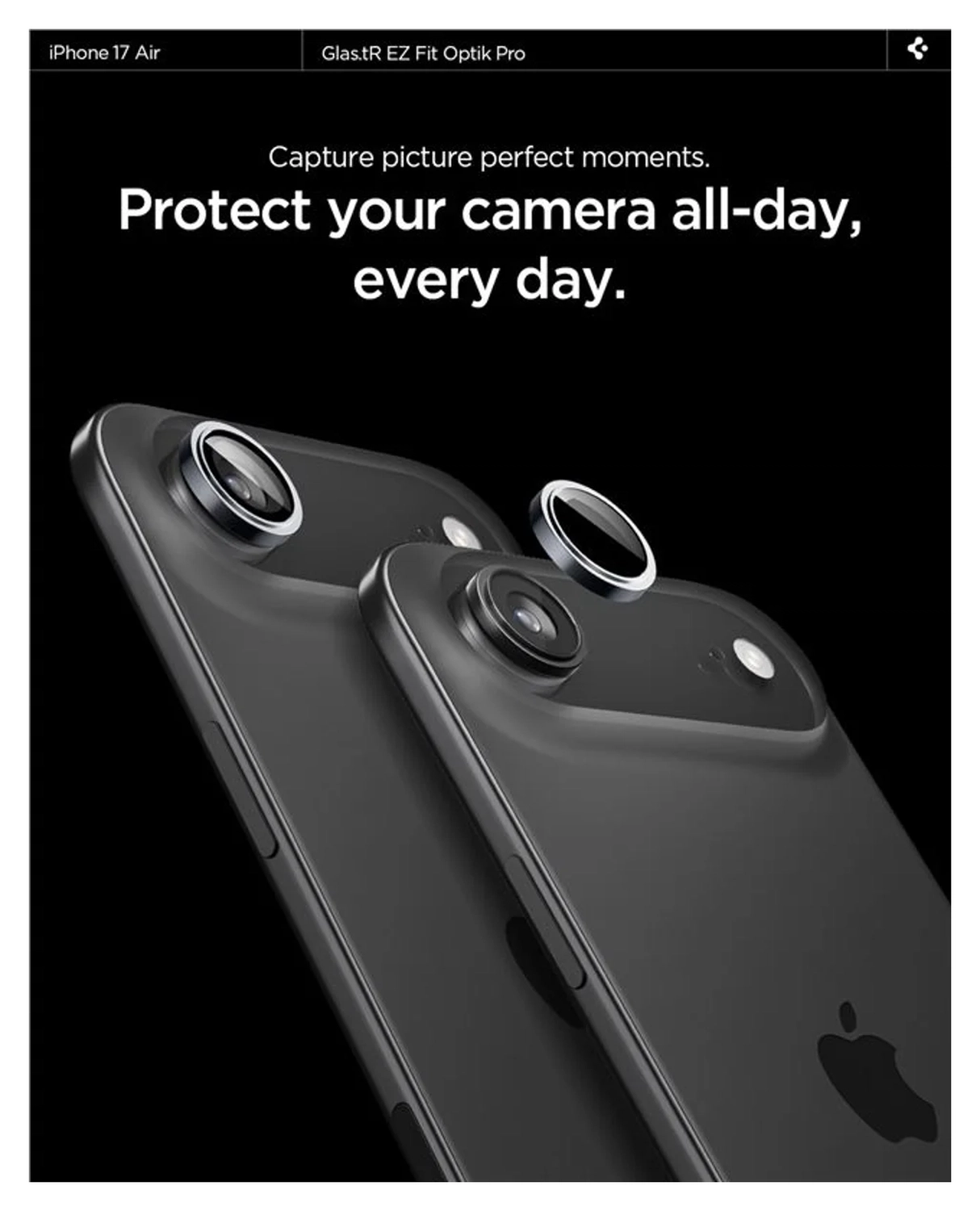 Spigen EZ Fit Optik Pro iPhone Air Camera Lens Protector Grijs (2-Pack) afbeelding 5
