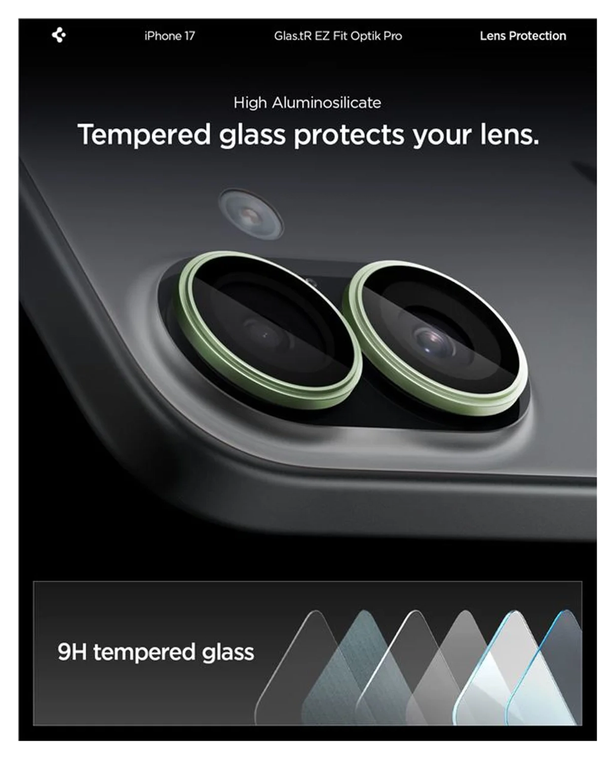 Spigen EZ Fit Optik Pro iPhone 17/16/16 Plus Camera Protector Groen (2-Pack) afbeelding 4