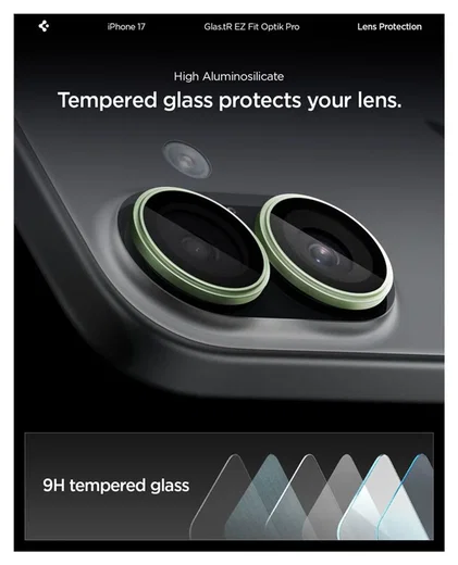 Spigen EZ Fit Optik Pro iPhone 17/16/16 Plus Camera Protector Groen (2-Pack) afbeelding 4