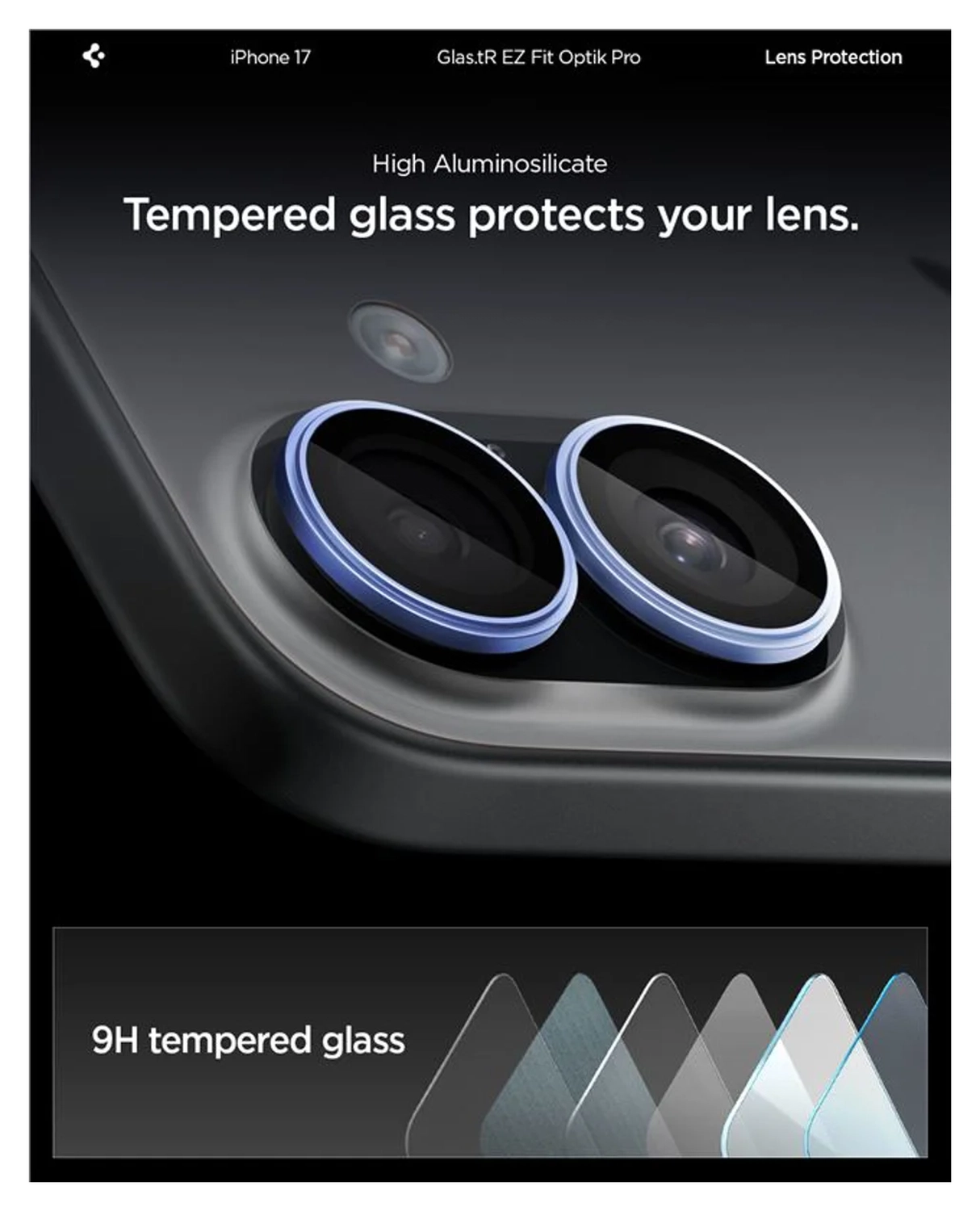 Spigen EZ Fit Optik Pro iPhone 17/16/16 Plus Camera Protector Blauw (2-Pack) afbeelding 4