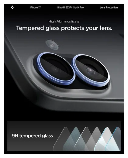 Spigen EZ Fit Optik Pro iPhone 17/16/16 Plus Camera Protector Blauw (2-Pack) afbeelding 4