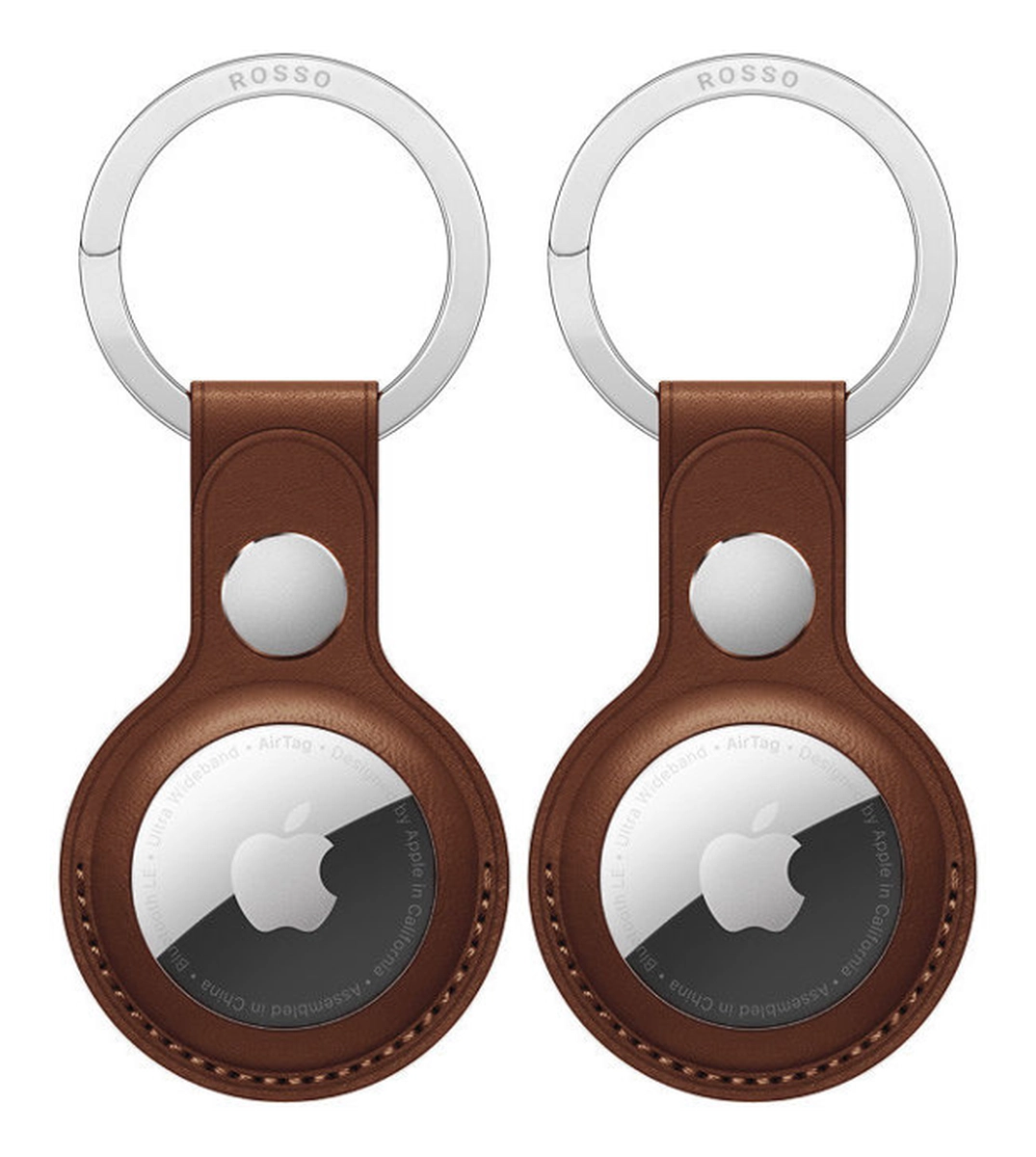 Rosso Deluxe Apple AirTag Sleutelhanger Echt Leer Hoesje 2-Pack Bruin afbeelding 1