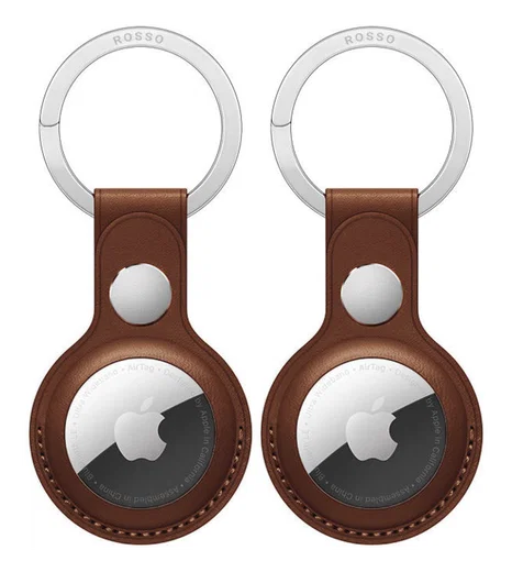Rosso Deluxe Apple AirTag Sleutelhanger Echt Leer Hoesje 2-Pack Bruin afbeelding 1
