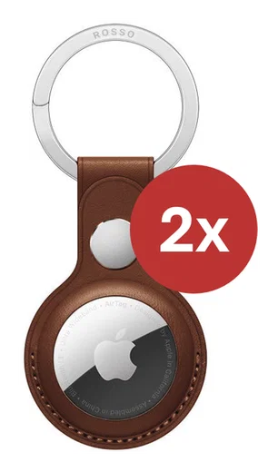 Rosso Deluxe Apple AirTag Sleutelhanger Echt Leer Hoesje 2-Pack Bruin afbeelding 2