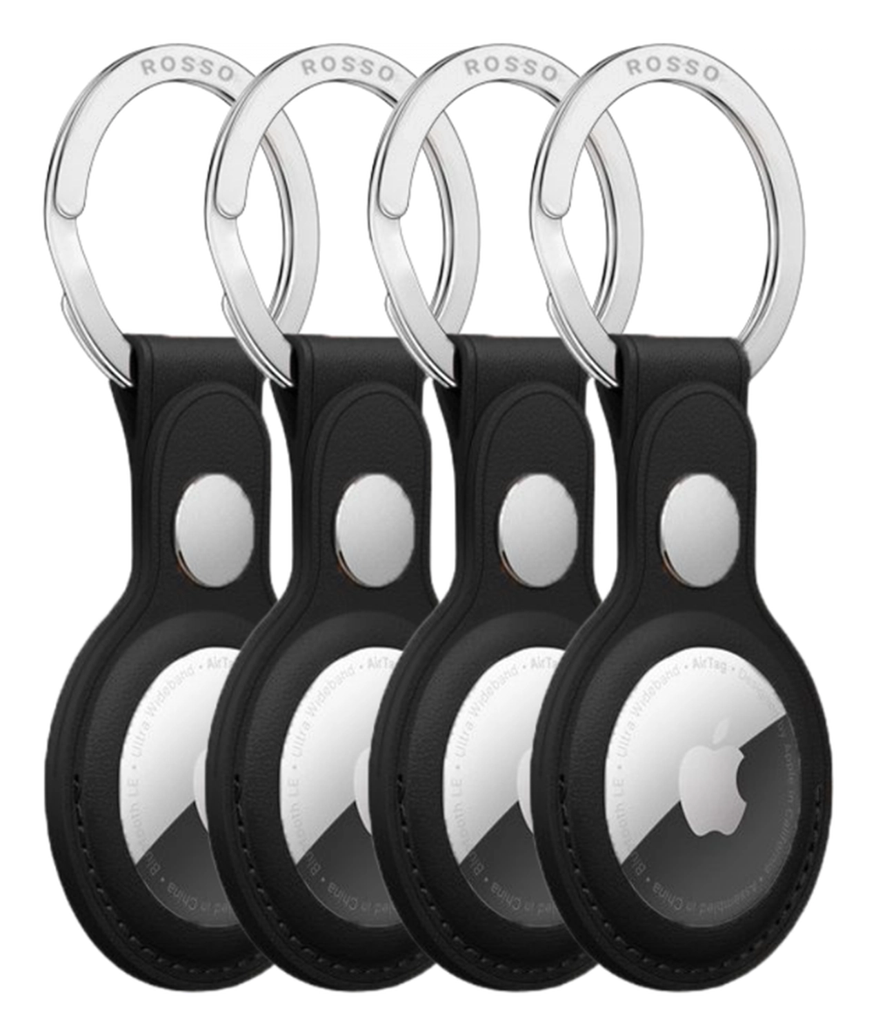 Rosso Deluxe Apple AirTag Sleutelhanger Echt Leer Hoesje 4-Pack Zwart afbeelding 1