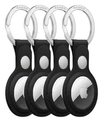 Rosso Deluxe Apple AirTag Sleutelhanger Echt Leer Hoesje 4-Pack Zwart afbeelding