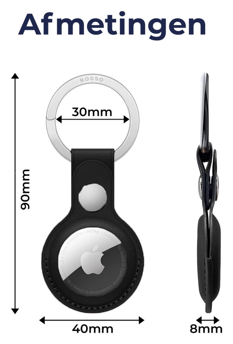 Rosso Deluxe Apple AirTag Sleutelhanger Echt Leer Hoesje 4-Pack Zwart afbeelding 10