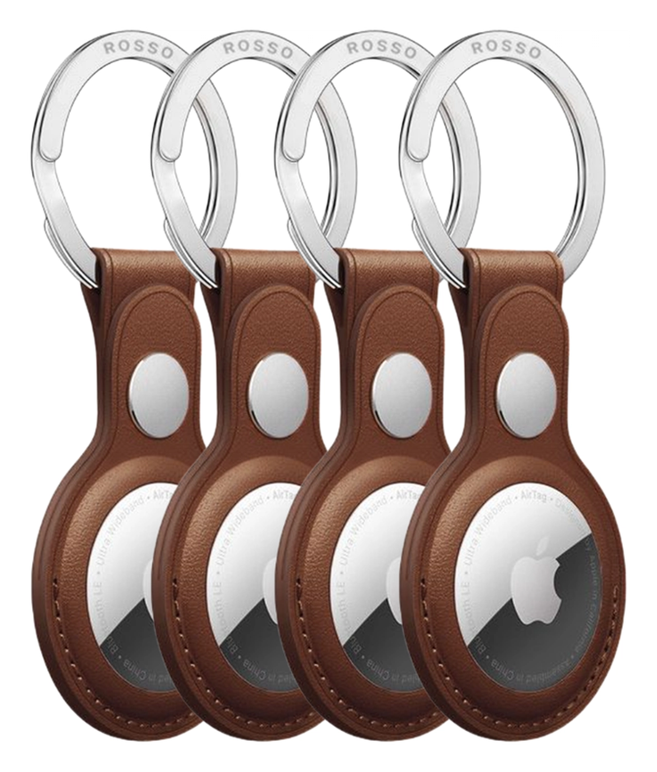 Rosso Deluxe Apple AirTag Sleutelhanger Echt Leer Hoesje 4-Pack Bruin afbeelding 1