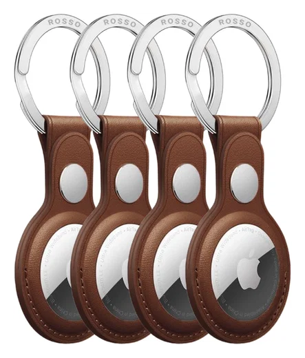 Rosso Deluxe Apple AirTag Sleutelhanger Echt Leer Hoesje 4-Pack Bruin afbeelding 1