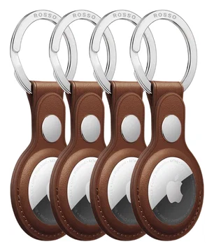 Rosso Deluxe Apple AirTag Sleutelhanger Echt Leer Hoesje 4-Pack Bruin
