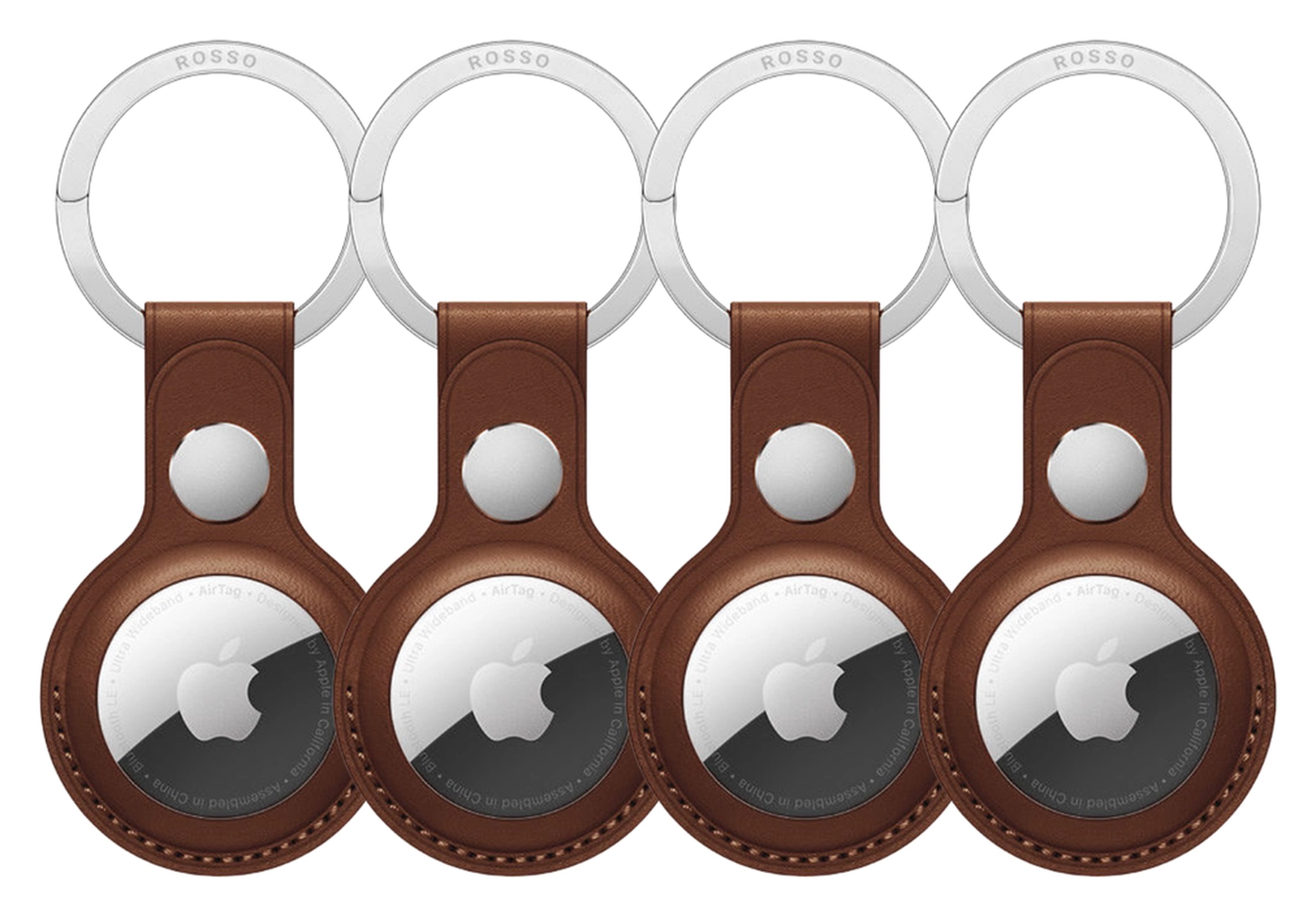 Rosso Deluxe Apple AirTag Sleutelhanger Echt Leer Hoesje 4-Pack Bruin afbeelding 2