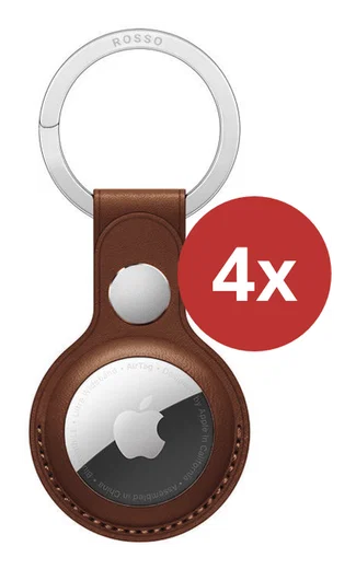 Rosso Deluxe Apple AirTag Sleutelhanger Echt Leer Hoesje 4-Pack Bruin afbeelding 3