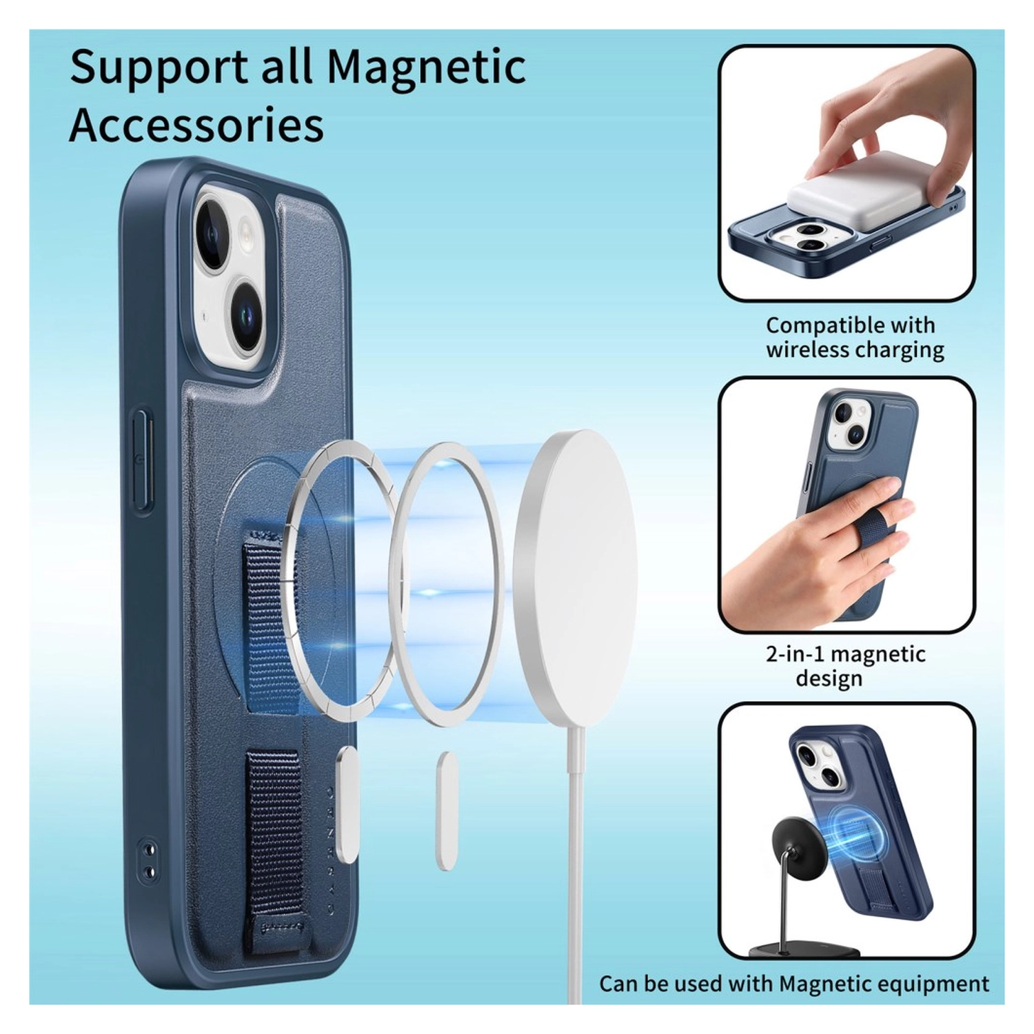 Apple iPhone 15 MagSafe Hoesje met Polsband Blauw afbeelding 3