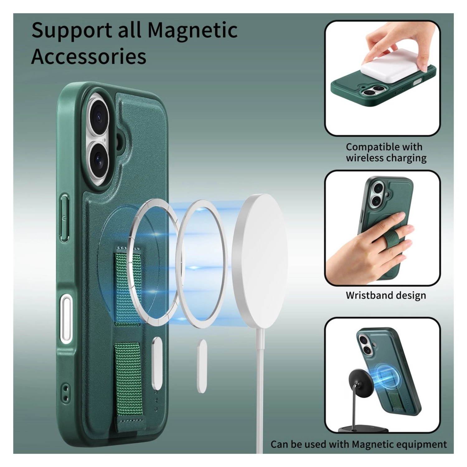 Apple iPhone 16 MagSafe Hoesje met Polsband Groen afbeelding 4