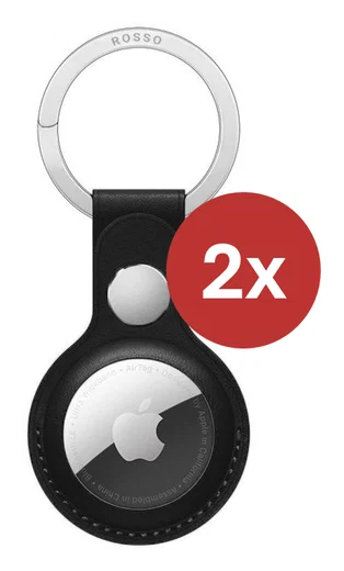 Rosso Element Apple AirTag Sleutelhanger Kunstleer Hoesje 2-Pack Zwart afbeelding 2