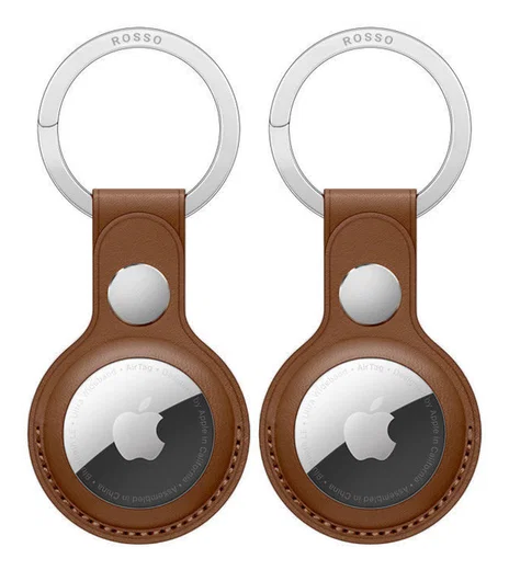 Rosso Element Apple AirTag Sleutelhanger Kunstleer Hoesje 2-Pack Bruin afbeelding 1