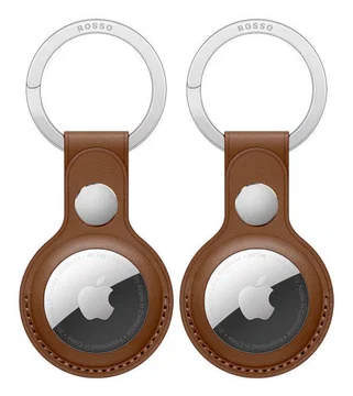 Rosso Element Apple AirTag Sleutelhanger Kunstleer Hoesje 2-Pack Bruin