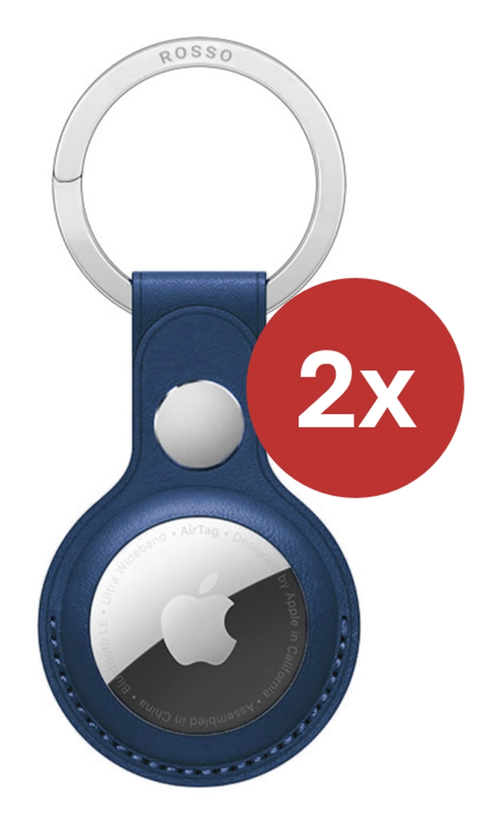 Rosso Element Apple AirTag Sleutelhanger Kunstleer Hoesje 2-Pack Blauw afbeelding 2