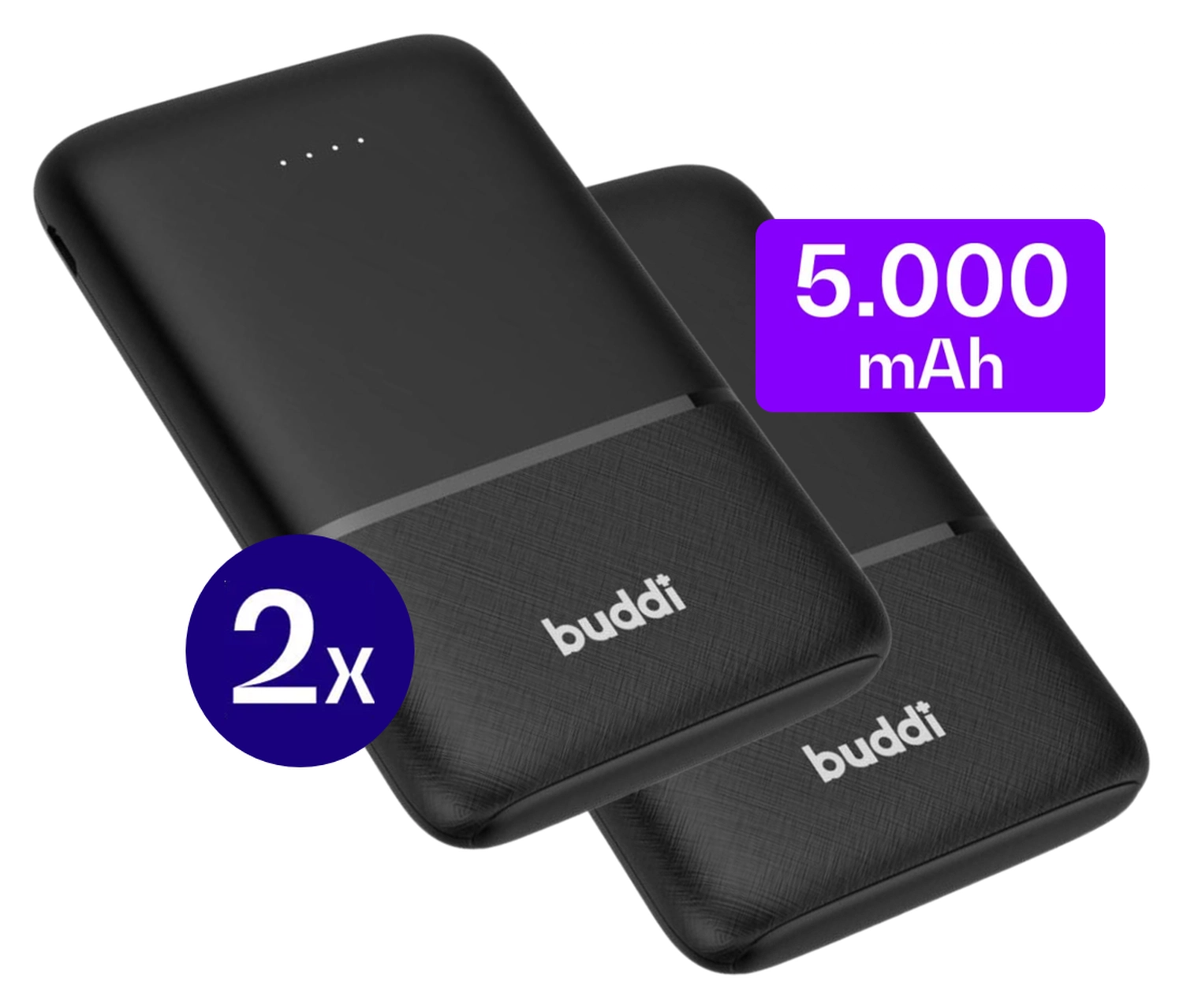 Buddi Go Powerbank USB-C Reisformaat Mini Compact 5.000 mAh Duo Pack Zwart afbeelding 1