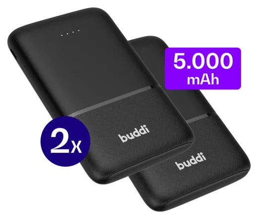 Buddi Go Powerbank USB-C Reisformaat Mini Compact 5.000 mAh Duo Pack Zwart afbeelding 1