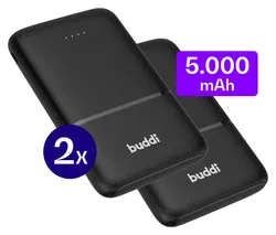 Buddi Go Powerbank USB-C Reisformaat Mini Compact 5.000 mAh Duo Pack Zwart afbeelding