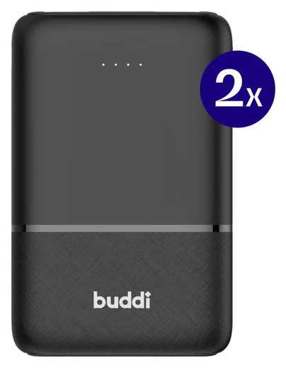 Buddi Go Powerbank USB-C Reisformaat Mini Compact 5.000 mAh Duo Pack Zwart afbeelding 2