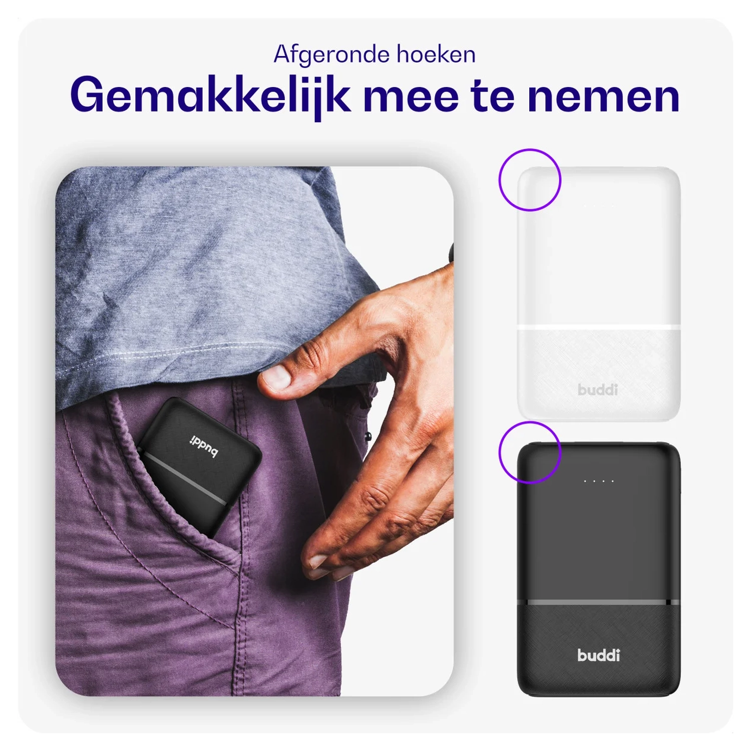 Buddi Go Powerbank USB-C Reisformaat Mini Compact 5.000 mAh Duo Pack Zwart afbeelding 4