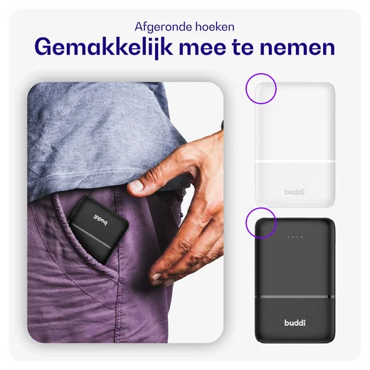 Buddi Go Powerbank USB-C Reisformaat Mini Compact 5.000 mAh Duo Pack Zwart afbeelding 4