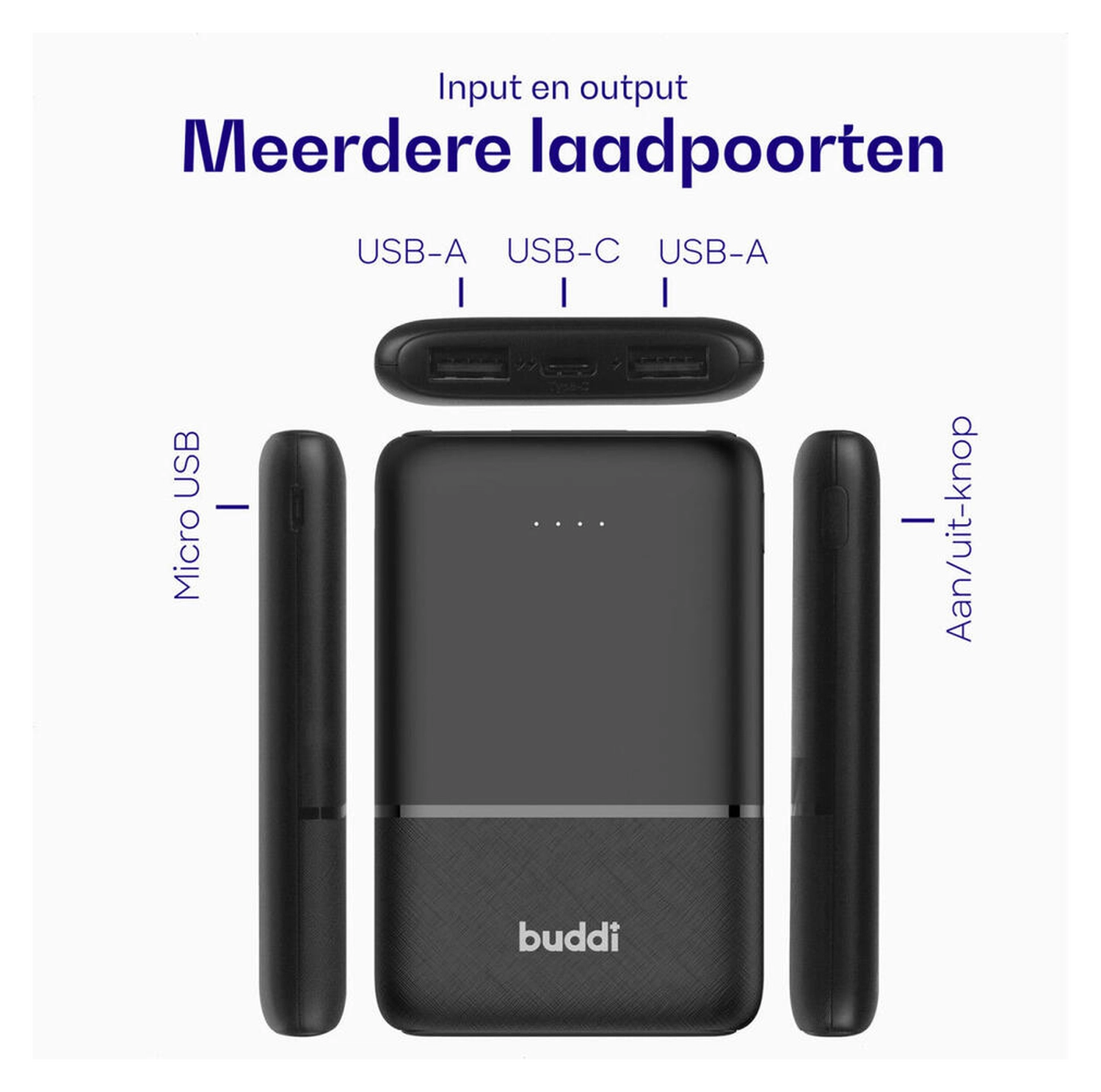 Buddi Go Powerbank USB-C Reisformaat Mini Compact 5.000 mAh Duo Pack Zwart afbeelding 5