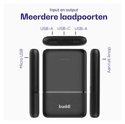 Buddi Go Powerbank USB-C Reisformaat Mini Compact 5.000 mAh Duo Pack Zwart afbeelding 5