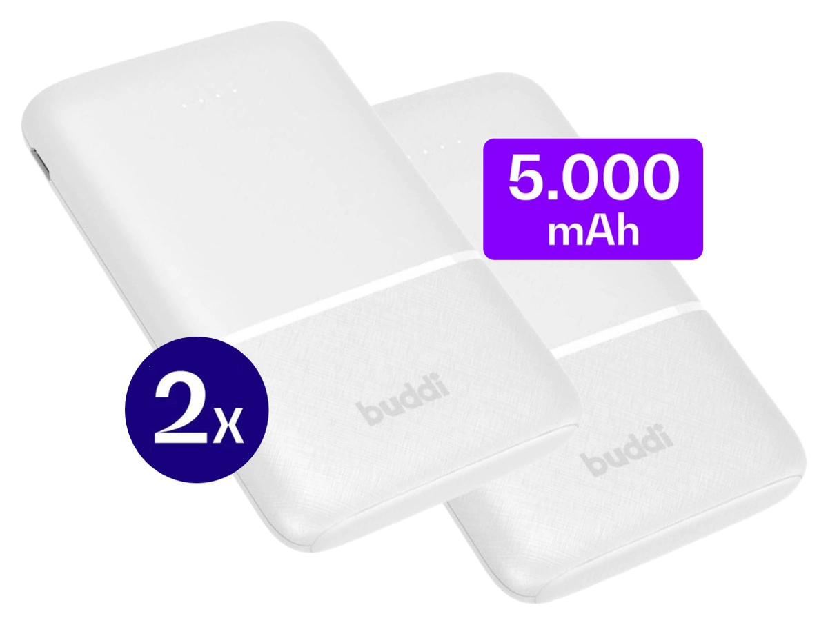 Buddi Go Powerbank USB-C Reisformaat Mini Compact 5.000 mAh Duo Pack Wit afbeelding 1