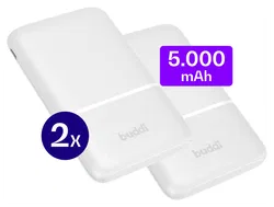 Buddi Go Powerbank USB-C Reisformaat Mini Compact 5.000 mAh Duo Pack Wit afbeelding