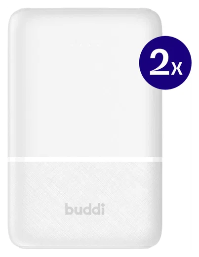 Buddi Go Powerbank USB-C Reisformaat Mini Compact 5.000 mAh Duo Pack Wit afbeelding 2