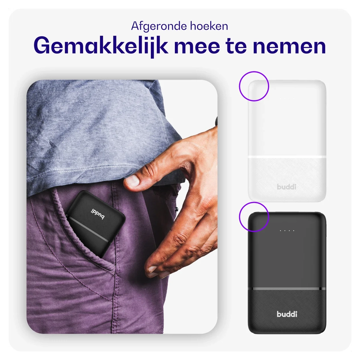 Buddi Go Powerbank USB-C Reisformaat Mini Compact 5.000 mAh Duo Pack Wit afbeelding 4