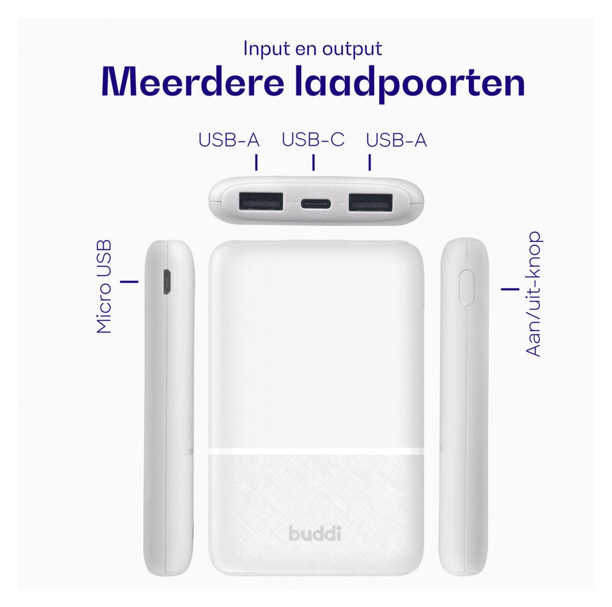 Buddi Go Powerbank USB-C Reisformaat Mini Compact 5.000 mAh Duo Pack Wit afbeelding 5