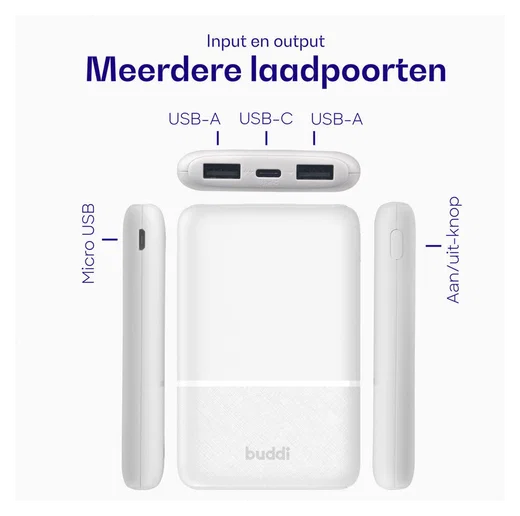 Buddi Go Powerbank USB-C Reisformaat Mini Compact 5.000 mAh Duo Pack Wit afbeelding 5